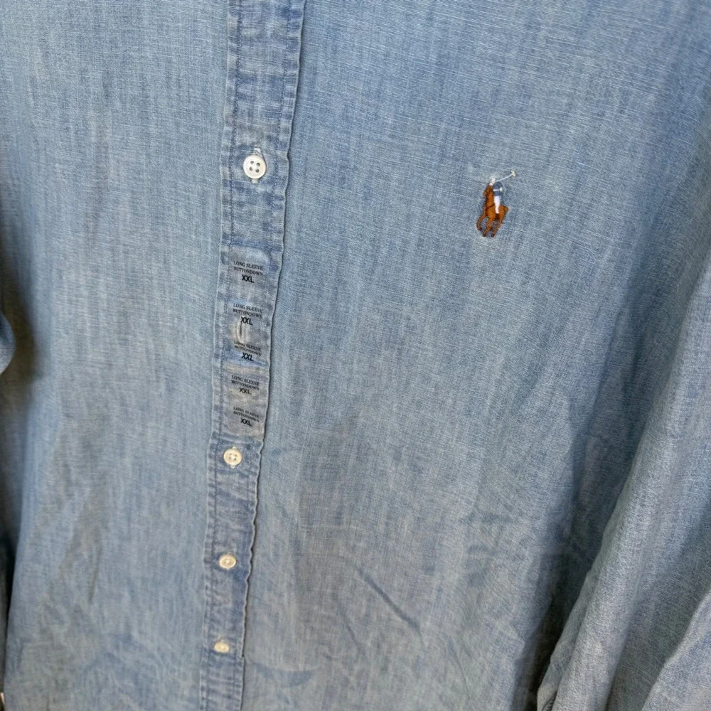 NWT Ralph Lauren Polo Long Sleeve Button Down‎ Shirt Top Blue Chambray Denim XXL